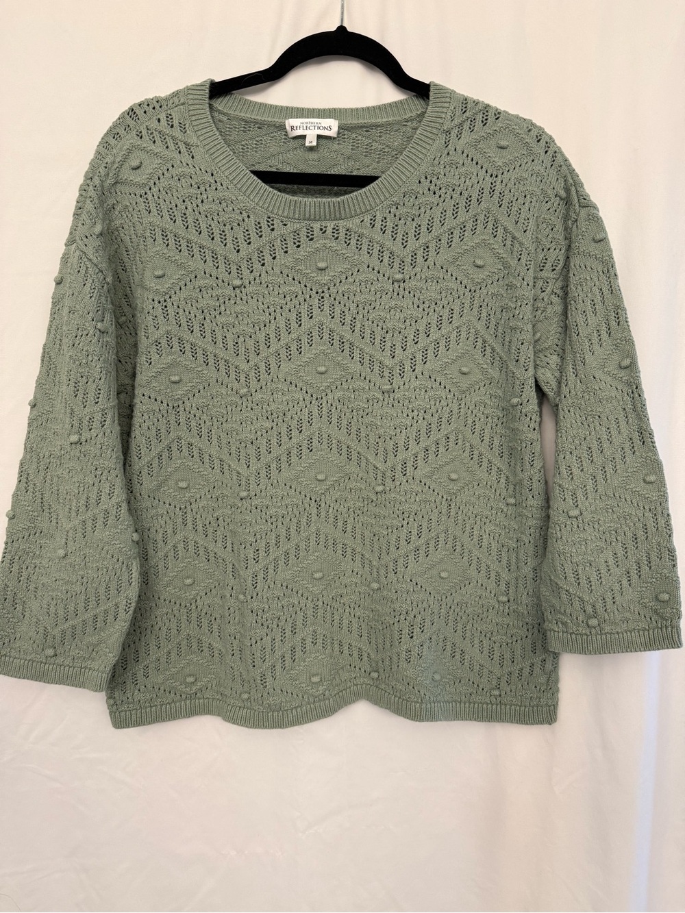 Northern Reflections Sage Open-Stitch Crewneck Sweater
